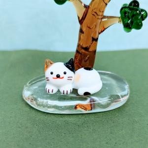 茶トラ　ガラス細工　ミニチュア 茶トラ ガラス細工 ミニチュア ガラス細工 茶トラネコ 横向き