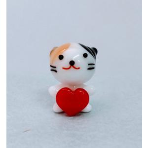 ガラス細工　ミケネコハート　ミニチュア　置物　雑貨　猫