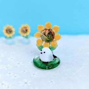 ガラス細工 シマエナガとラベンダー台（S) ミニチュア 雑貨 置物 小物