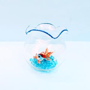 ガラス細工 金魚鉢と金魚(M)赤クリア 砂付 ...の詳細画像1