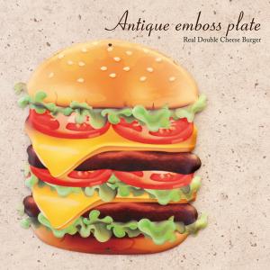 看板　壁面装飾  ウォールデコレーション　アンティークエンボスプレート   Real Double Cheese Burger　アメリカン雑貨　｜bic-shop