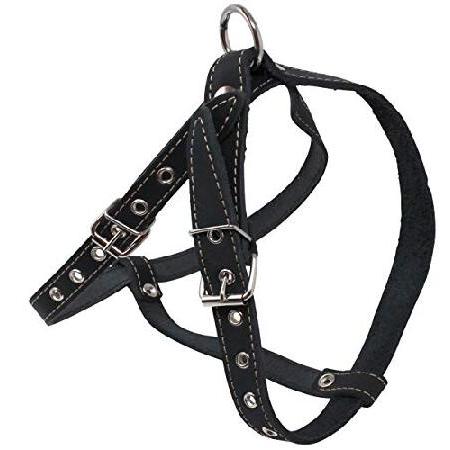 Black Real Leather Dog Harness Medium. 21&quot;-25&quot; Che...