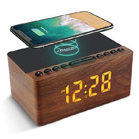 ANJANK Wooden Digital Alarm Clock FM Radio, Fast W...