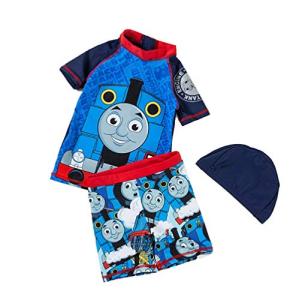 SCLYX 男の子水着 キャップ付き3点セット かわいいトーマス柄 スイムウェア 半袖 半ズボン 水着 ベビー 赤ちゃん ボーイズ プール ビーチ 海