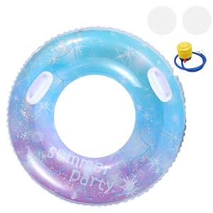 wemitas 浮き輪 大人用 100cm 浮輪 大きいフロート 星空 キラキラ 透明 空気入れ 修復テープ 3点セット