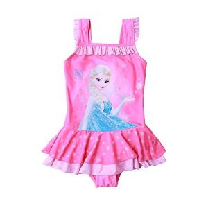 S&C Live 水着 女の子 アナと雪の女王 エルサ 雪柄 白ドット柄 可愛いギャザフリル ふわふわスカート 水着 ワンピース 海水浴 プール ビー