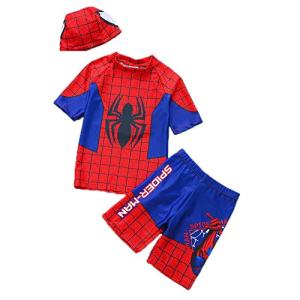 S&C Live キャップ付水着3点セット スパイダーマン柄 子供 男の子 UVカット 水着 海水浴 ビーチ プール 水遊び 川遊び スイムスーツ ス