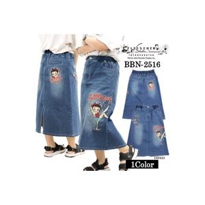 BETTY BOOP×NEVERMIND LONG DENIM SKIRT ベティ・ブープ ネバーマ...