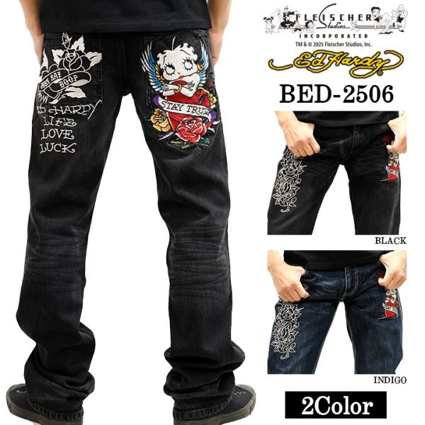Ed Hardy×BETTY BOOP エドハーディー ベティ コラボ 刺繍 デニムパンツ ジーンズ...