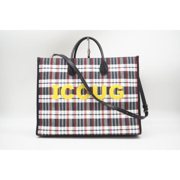 ★3日以内返品可★ 美品 GUCCI グッチ ラフィア×ナイロン チェック 2WAYハンドバッグ マ...