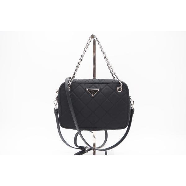 ★3日以内返品可★ 美品 PRADA プラダ ナイロン レザー キルティング チェーン NERO 1...