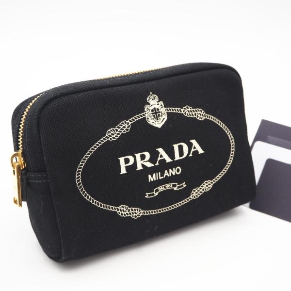 ★3日以内返品可★ 極美品 PRADA プラダ キャンバス カナパロゴ ポーチ NERO 1NA02...