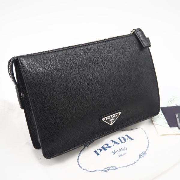 ★3日以内返品可★ 極美品 PRADA プラダ ヴィッテロ シティ レザー ロゴプレート セカンドバ...