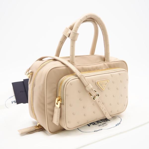 ★3日以内返品可★ 極美品 PRADA プラダ テスート オーストリッチ トップハンドルバッグ 1B...