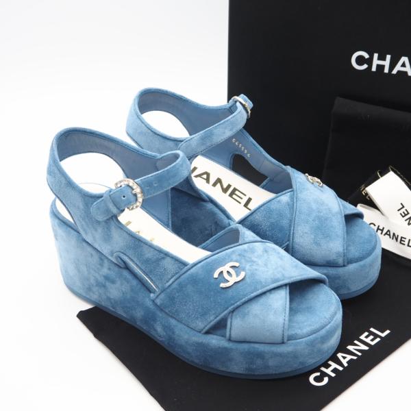 ★3日以内返品可★ 未使用 CHANEL シャネル シャネル ココマーク ビジュー ウェッジソールサ...