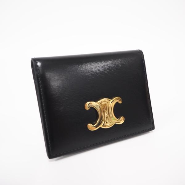 ★3日以内返品可★ 極美品 CELINE セリーヌ シャイニーカーフスキン バイフォールド トリオン...