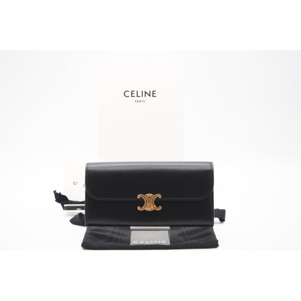 ★3日以内返品可★ 美品 CELINE セリーヌ シャイニーカーフスキン ラージウォレット トリオン...