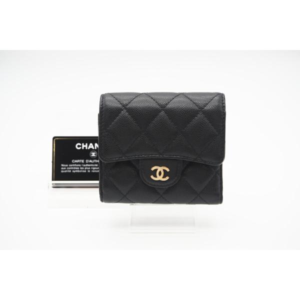 ★3日以内返品可★ 美品 CHANEL シャネル マトラッセ キャビアスキン コンパクトウォレット ...