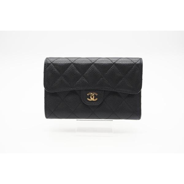 ★3日以内返品可★ 美品 CHANEL シャネル マトラッセ キャビアスキン コンパクトウォレット ...