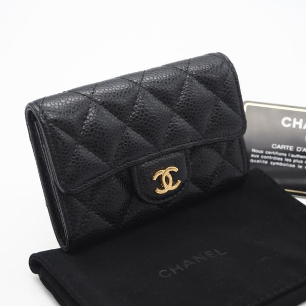 ★3日以内返品可★ 美品 CHANEL シャネル キャビアスキン クラシック フラップ カード ケー...