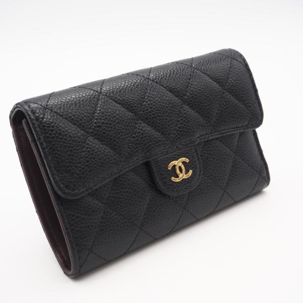 ★3日以内返品可★ 美品 CHANEL シャネル キャビアスキン マトラッセ コンパクトウォレット ...