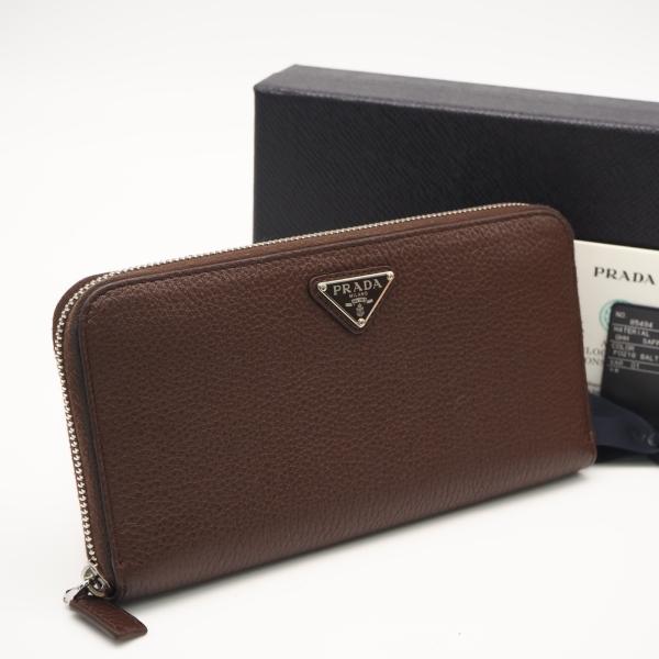 ★3日以内返品可★ 美品 PRADA プラダ ヴィッテロダイノ レザー トライアングルロゴ ラウンド...