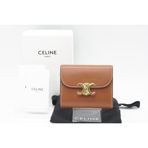 ☆安心の３大保証☆ ABランク ≪CELINE セリーヌ/三つ折り財布≫ 10D783 トリオンフ スモール フラップウォレット シャイニースキン ブラウン｜biclock