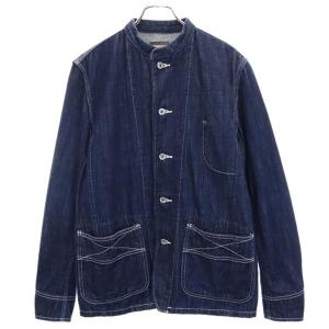 桃太郎ジーンズ ノーカラー デニムジャケット 36 インディゴ MOMOTARO JEANS カバーオール 日本製 メンズ 古着 220913｜big-2nd