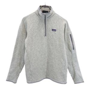 パタゴニア ロゴ刺繍 ニット トレーナー M グレー patagonia ハーフジップ 裏起毛 長袖 レディース 古着 230112｜big-2nd