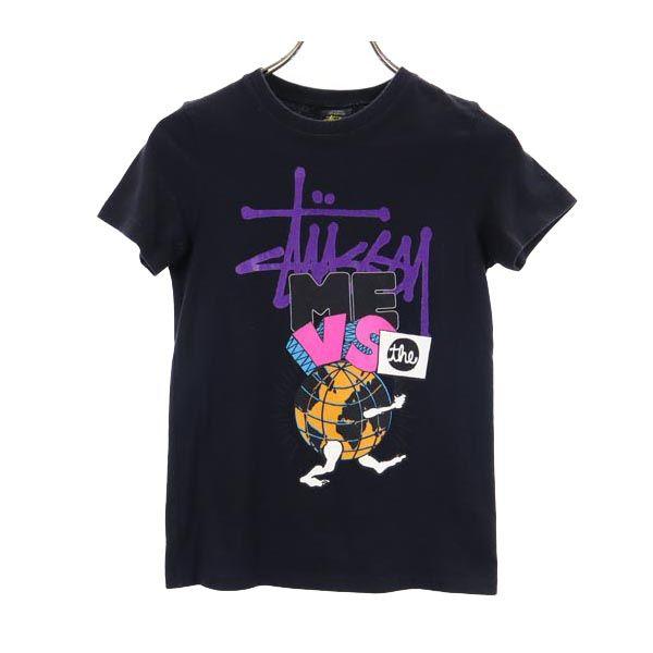 ステューシー USA製 プリント 半袖 Tシャツ S ブラック系 STUSSY ロゴ レディース 古...