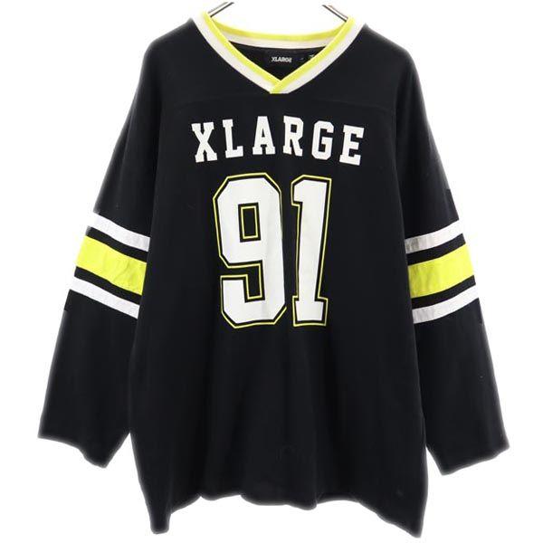 エクストララージ 長袖 Vネック トレーナー L ブラック系 XLARGE スウェット メンズ 古着...