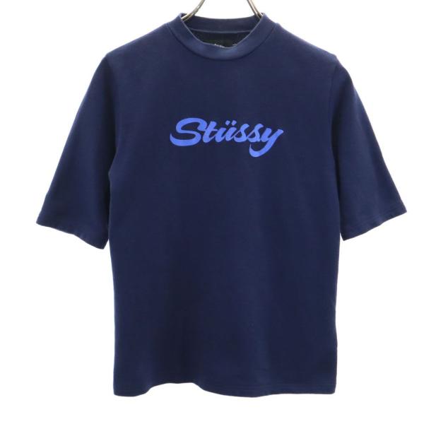 ステューシー プリント 半袖 Tシャツ M ネイビー系 STUSSY レディース 古着 240331