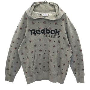 リーボック 総柄 スウェットパーカー O グレー Reebok CLASSIC プルオーバー メンズ 古着 230919｜big-2nd