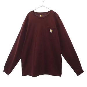 カーハート ポケット付 ロゴワッペン 長袖 Tシャツ L ブラウン Carhartt オリジナルフィット 袖リブ メンズ 古着 231001｜big-2nd