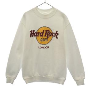 ハードロックカフェ ロゴプリント 長袖 トレーナー SMALL ホワイト Hard Rock CAFE ロンドン スウェット 裏起毛 メンズ 古着 240228｜big-2nd