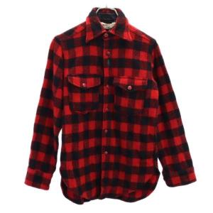 ウールリッチ 70s ヴィンテージ ウールブレンド チェック柄 長袖 シャツ S 赤系 WOOLRICH メンズ 古着 221207｜big-2nd