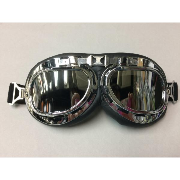 ビンテージスタイル ファッションゴーグル 001ブラック/クロームフレーム　シルバーミラーレンズ