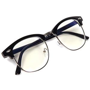 [FREESE] 超軽量 伊達メガネ ブルーライトカット 眼鏡 メンズ UVカット サーモント型 クラシックデザイン(ブラックシルバー)｜big-select
