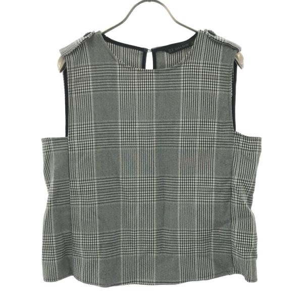ZARA BASIC ザラベーシック チェック 千鳥格子 ノースリーブ カットソー M グレー系 バ...