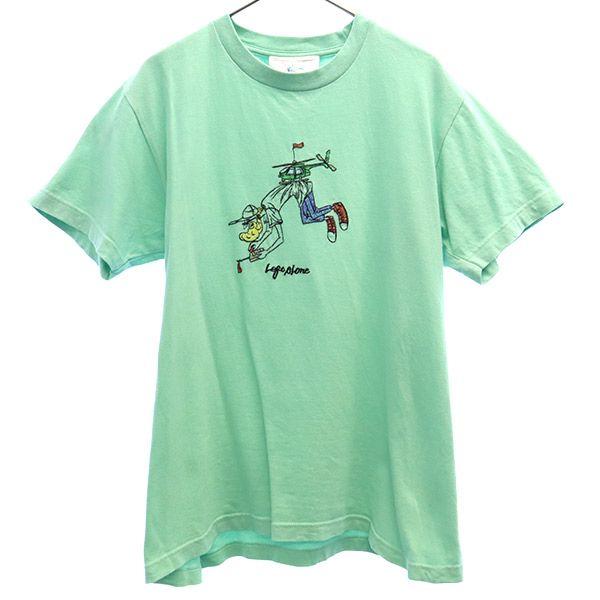 Left Alone レフトアローン 刺繍 半袖 Tシャツ S グリーン メンズ 古着 中古