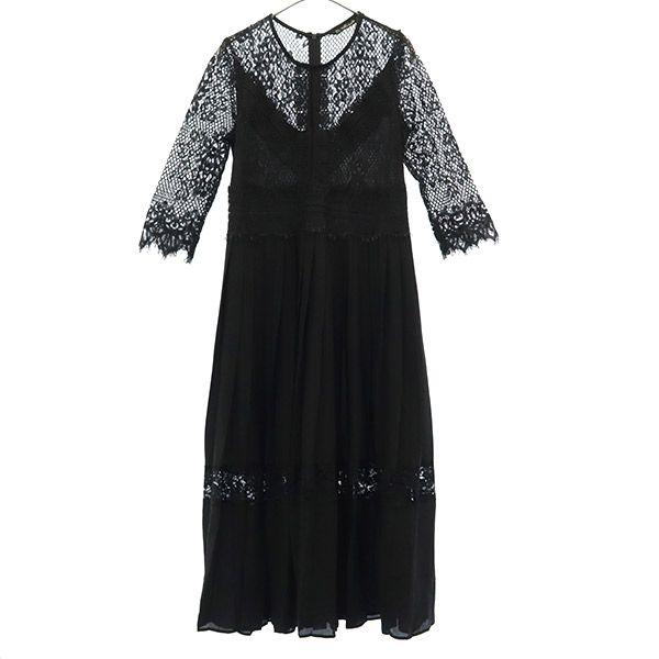 ZARA BASIC ザラベーシック レース 7分袖 ロングワンピース S ブラック レディース 古...