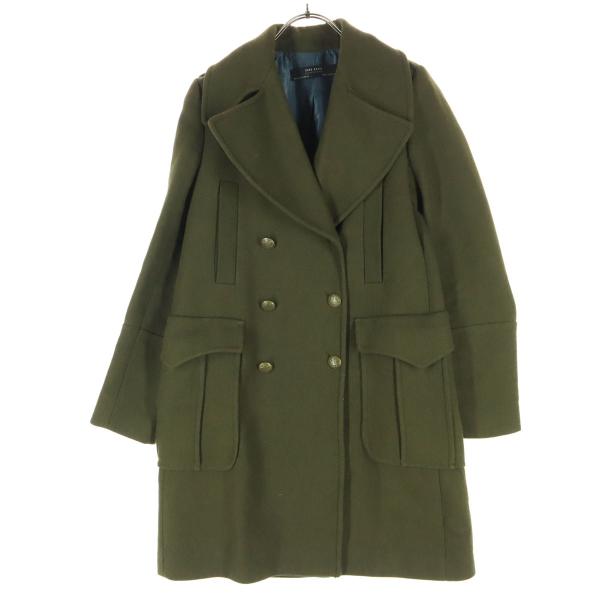 美品 ZARA BASIC ザラベーシック ウール混 長袖 ピーコート XS カーキ系 レディース ...