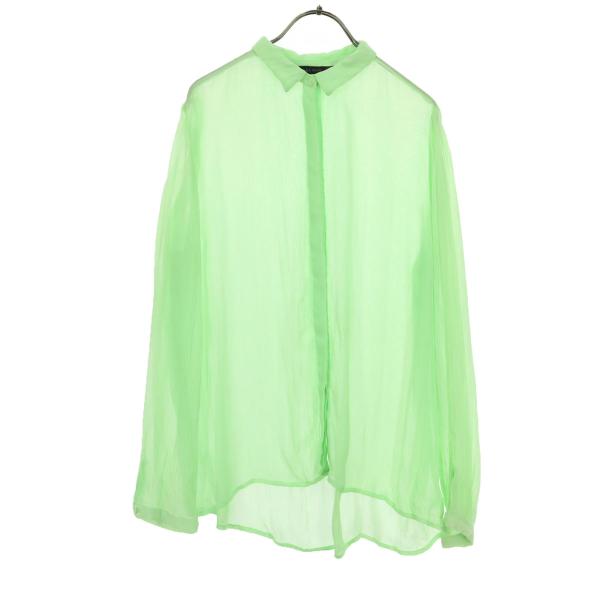 ZARA BASIC ザラベーシック 長袖 シースルー シャツ M グリーン レディース 古着 中古