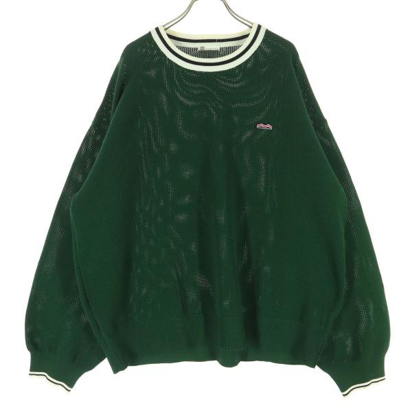 JaVa ジャバ ロゴワッペン 長袖 クルーネック ニット XL グリーン メンズ 古着 中古