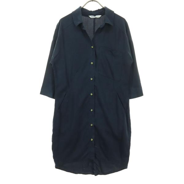 ZARA BASIC ザラベーシック 7分袖 ボタンアップ シャツワンピース M ネイビー レディー...
