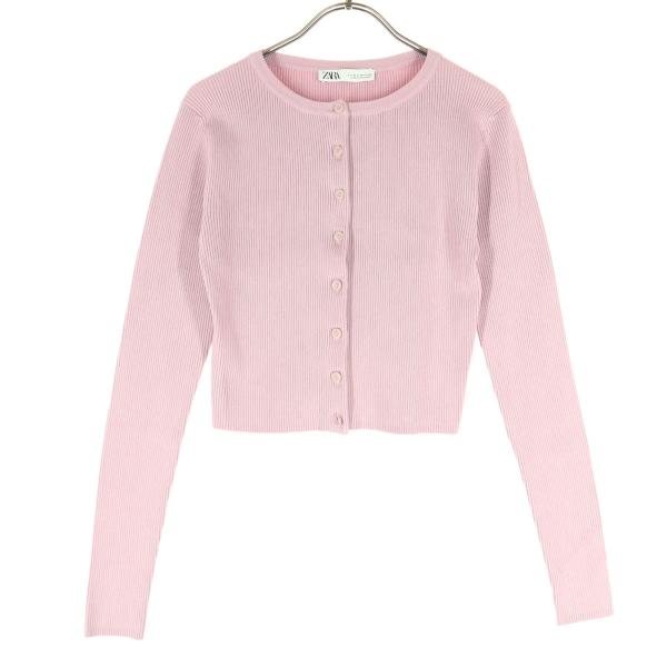 ZARA ザラ 長袖 ニットカーディガン M ピンク レディース 古着 中古