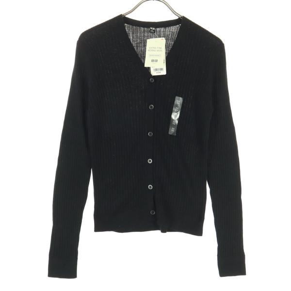 未使用 UNIQLO ユニクロ 長袖 Vネック カーディガン M ブラック レディース 古着 中古