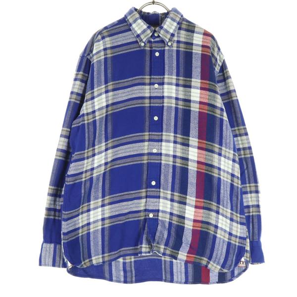TOMMY HILFIGER トミーヒルフィガー チェック柄 長袖 ボタンダウン ネルシャツ L ブ...