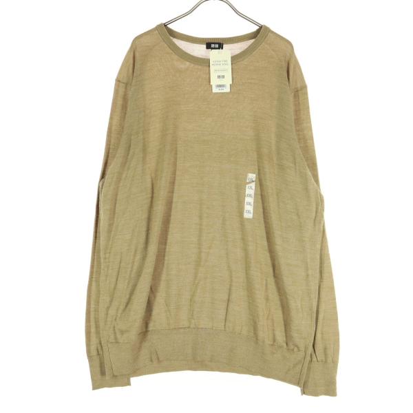 未使用 UNIQLO ユニクロ 長袖 クルーネック セーター XXL ベージュ メンズ 古着 中古