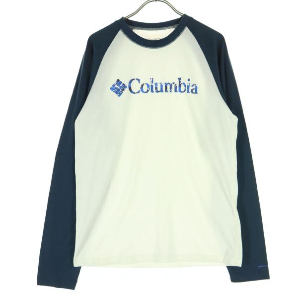 Columbia コロンビア ロゴプリント 長袖 ラグラン Tシャツ ホワイト メンズ 古着 中古